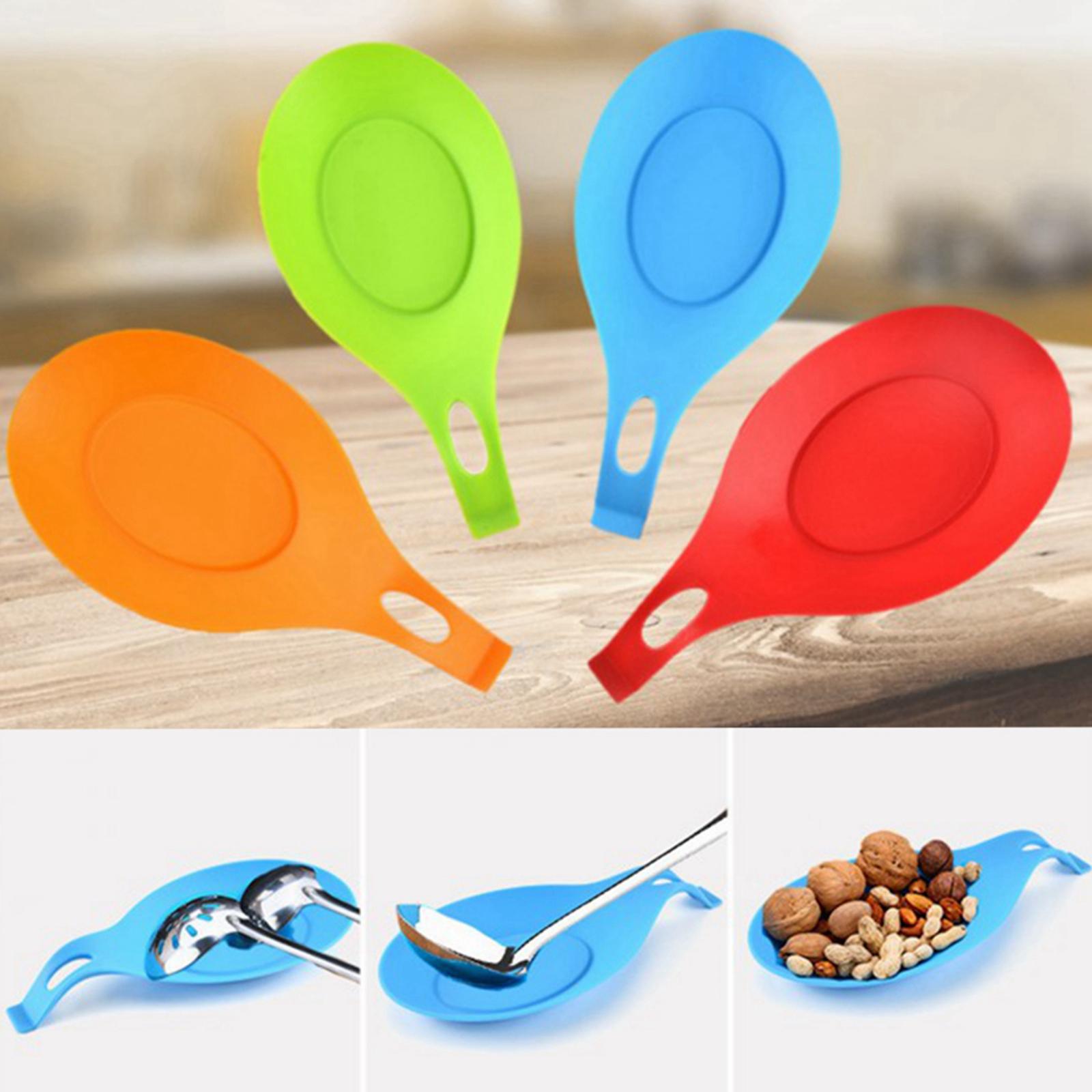 4xHeat Resistant Silicone Spoon Rest Kitchen Utensil Spatula Holder Tool Aid Green