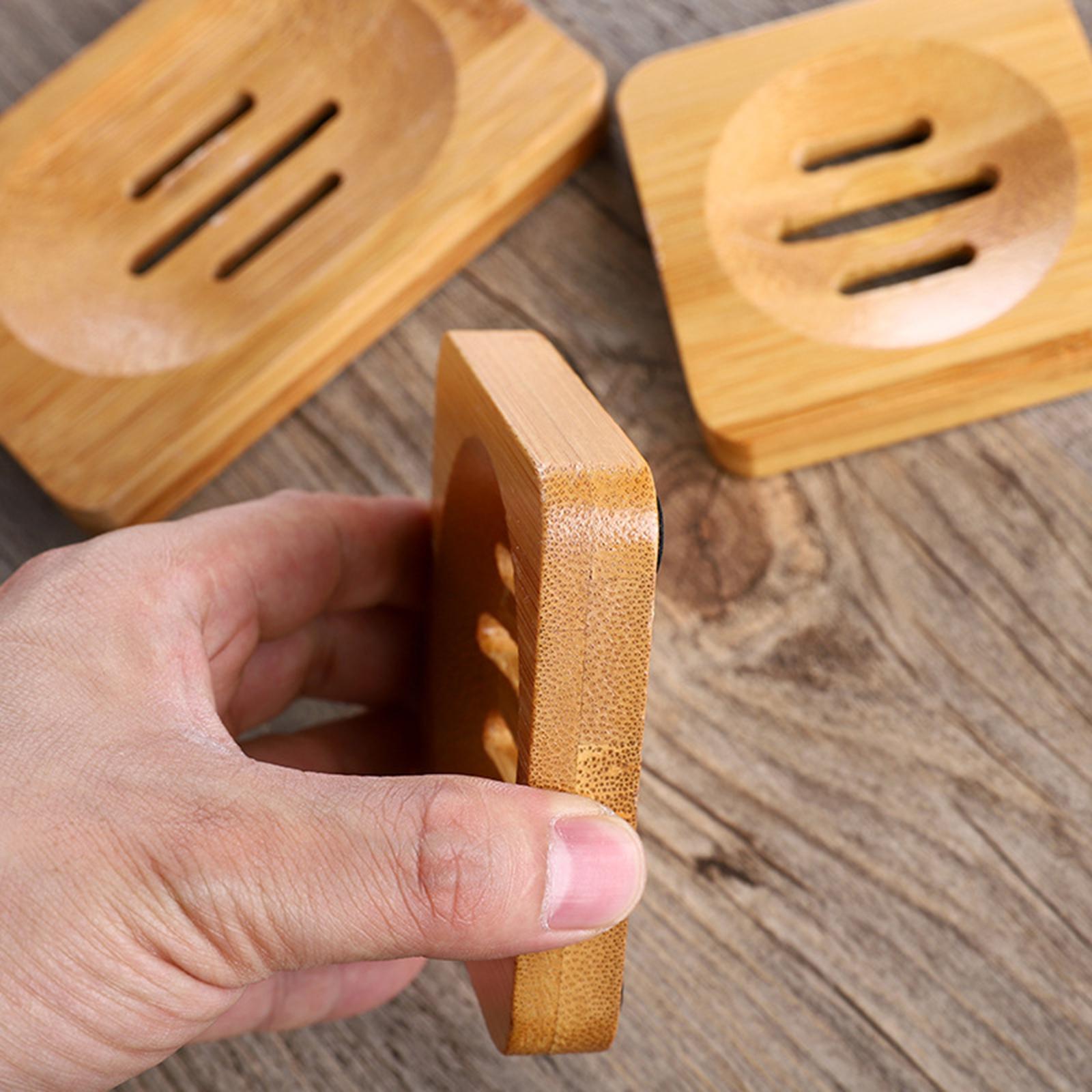 2xSoap Rack Tray Soap Holder Bamboo Dish Plate for Bath Kitchen Round
