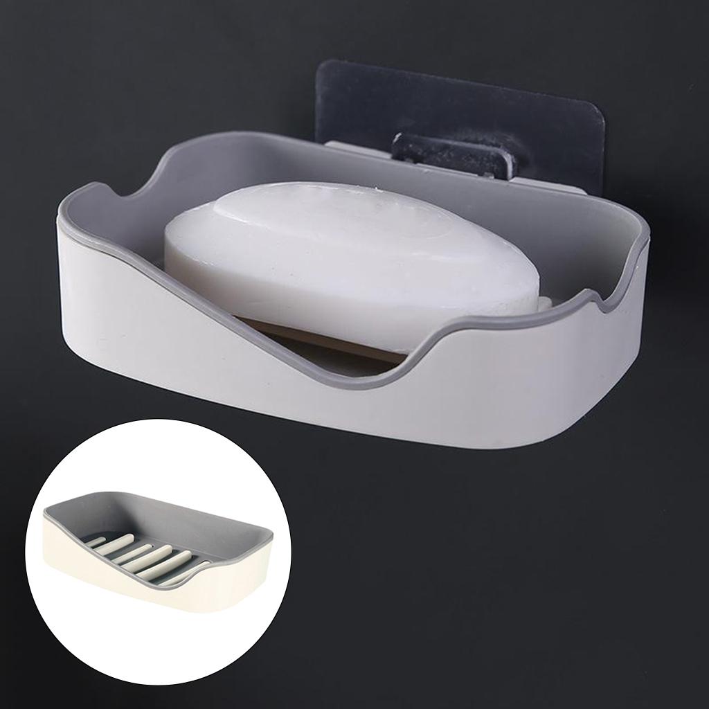 2xSoap Holders with Drain, Double Layer Draining Soap Box for Bathroom Grey
