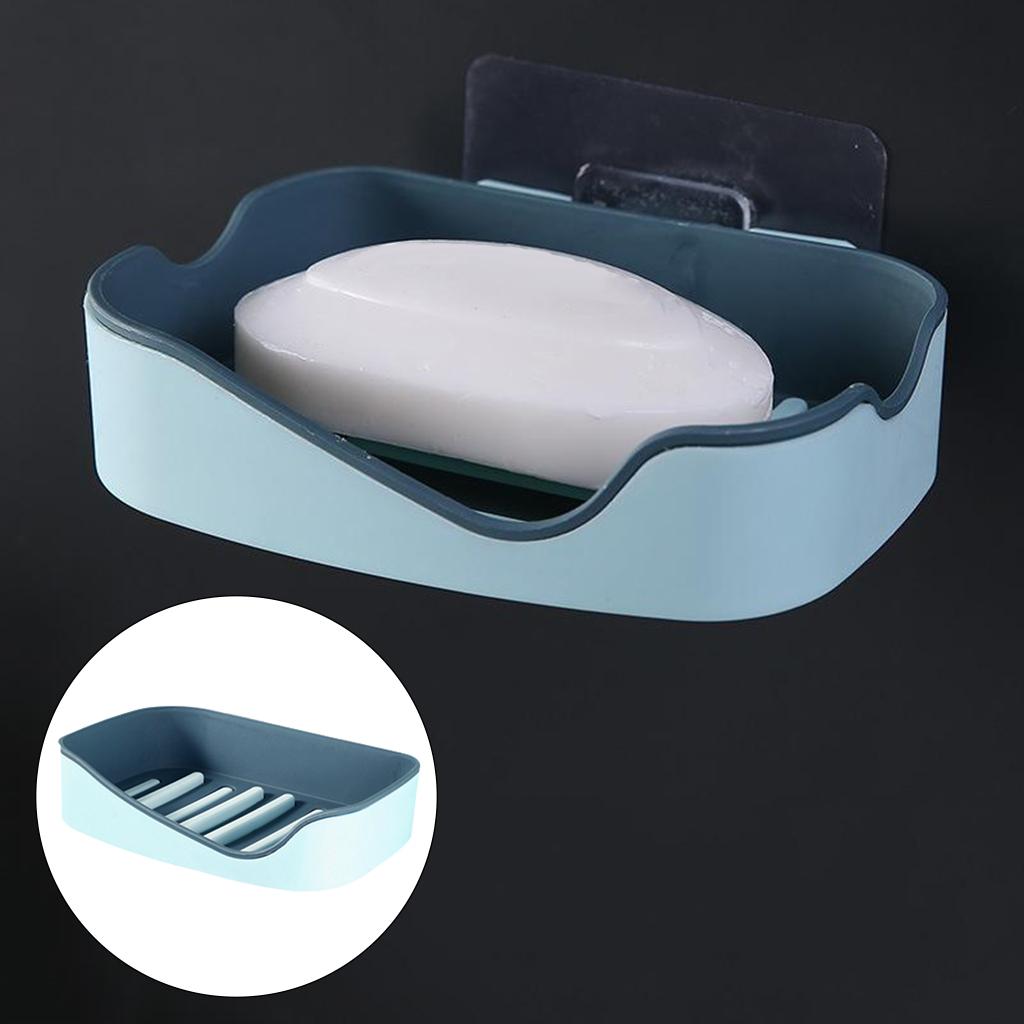 2xSoap Holders with Drain, Double Layer Draining Soap Box for Bathroom Blue