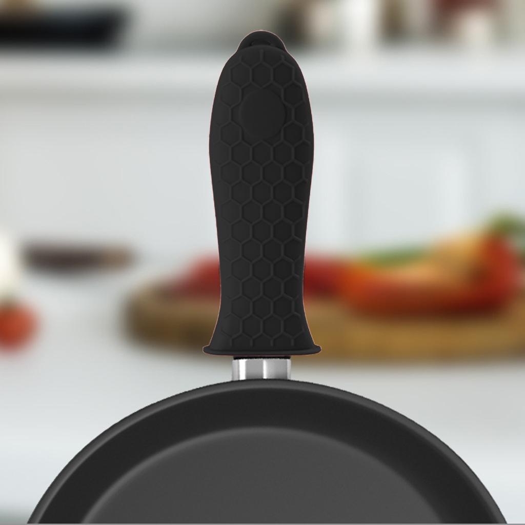 3xSilicone Pot Holder Sleeve Pot Frying Pan Handle Cover Grip Kitchen Black