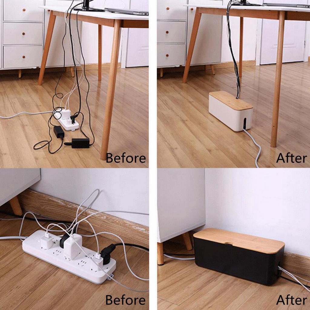 Cable Storage Box Case Power Strip Cord Wire Management Box Large Black