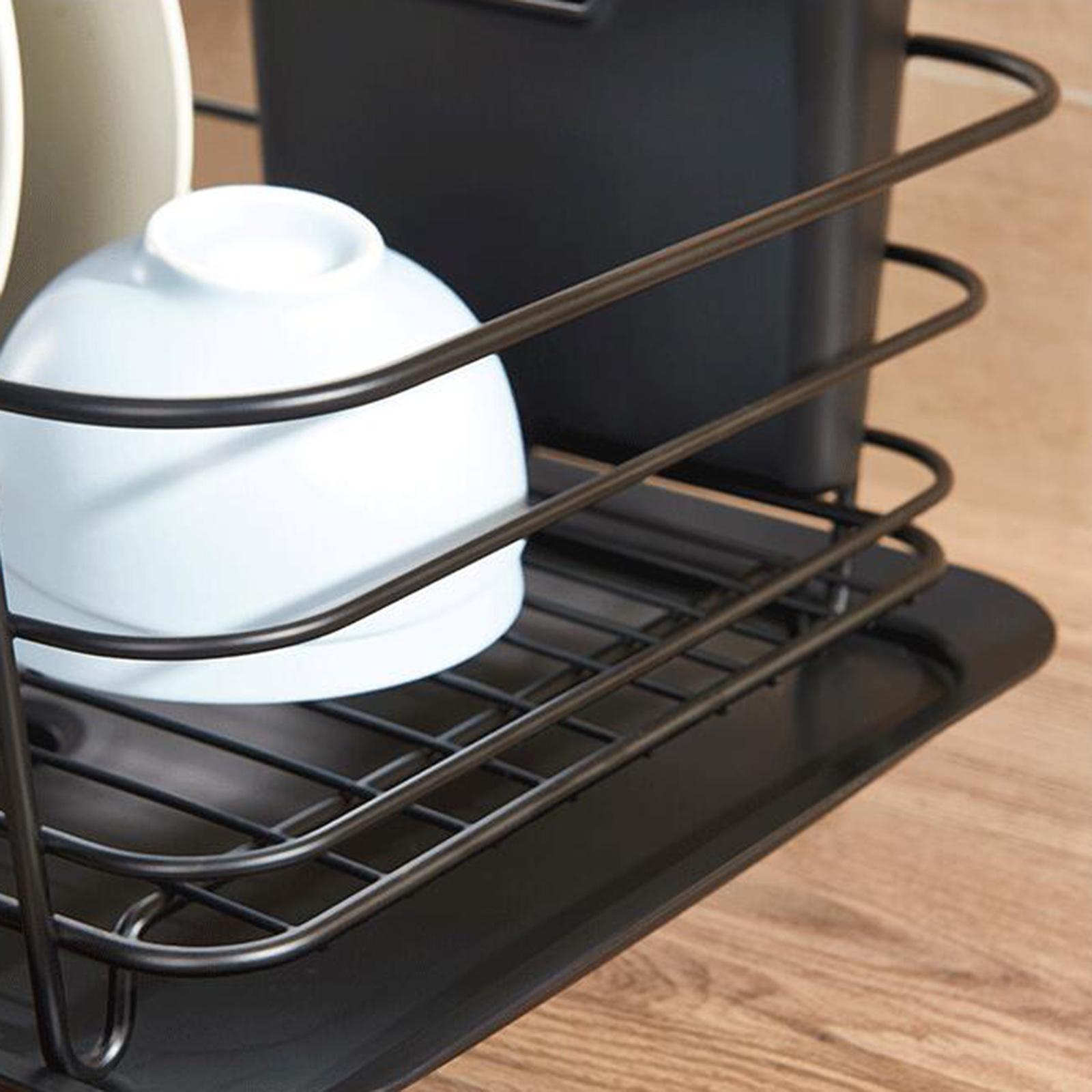 Dish Drainer Rack Stainless Steel Kitchen Cutlery Bowls Holder Black