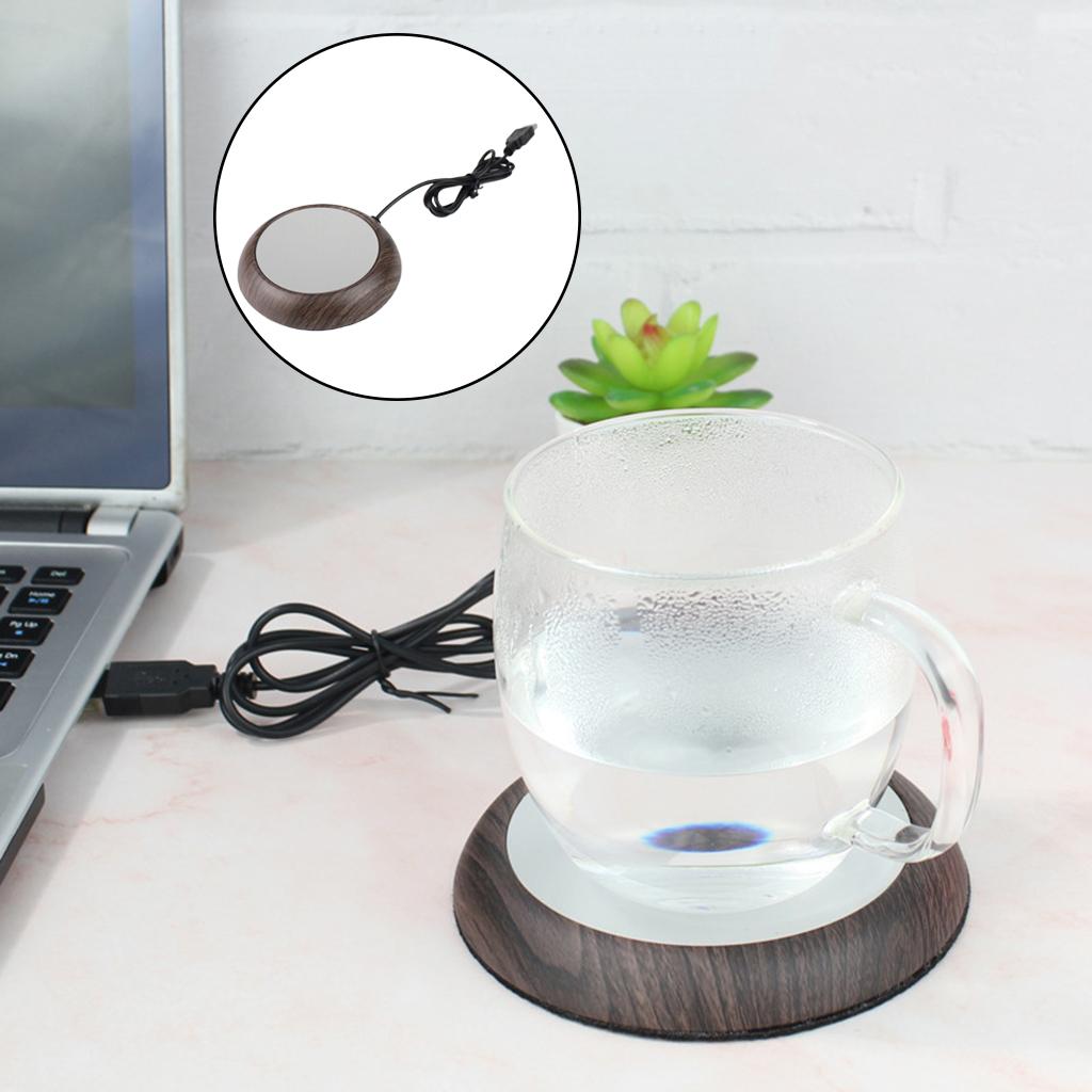 Ceramic Glass Cup Warmer Heat Tea Mug Mat Coaster Keep Coffee Warm Heater 5W Deep Wood Grain