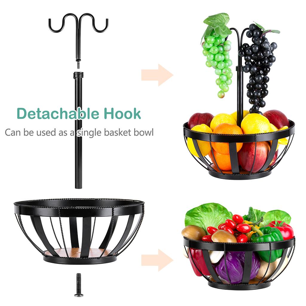 Countertop Fruit Vegetables Basket Bowl Storage with Banana Hanger