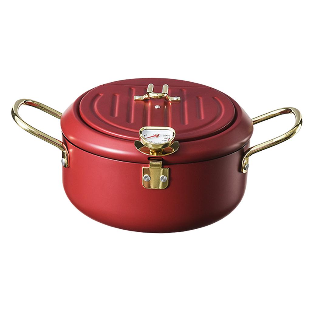 Deep Frying Pot Japanese Tempura Fryer Pan Kitchen Cookware 20cm Wine Red