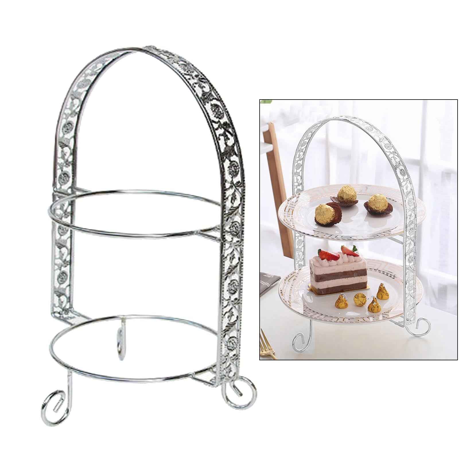 Iron 2-Tire Cupcake Platter Display Stand Serving Plate Rack Silver 10inch
