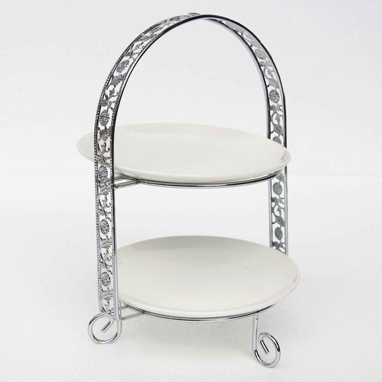 Iron 2-Tire Cupcake Platter Display Stand Serving Plate Rack Silver 10inch