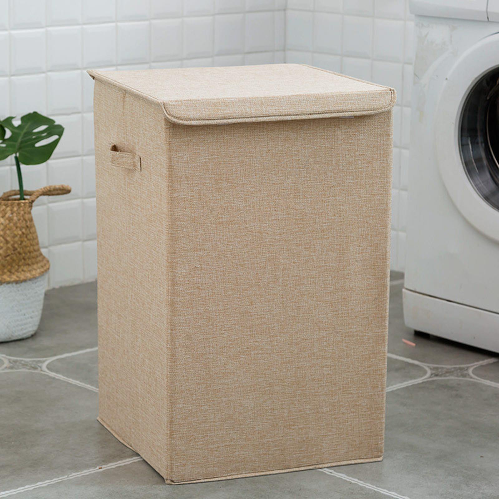 Collapsible Laundry Hamper Basket with Cover Throws Towels Box Beige S