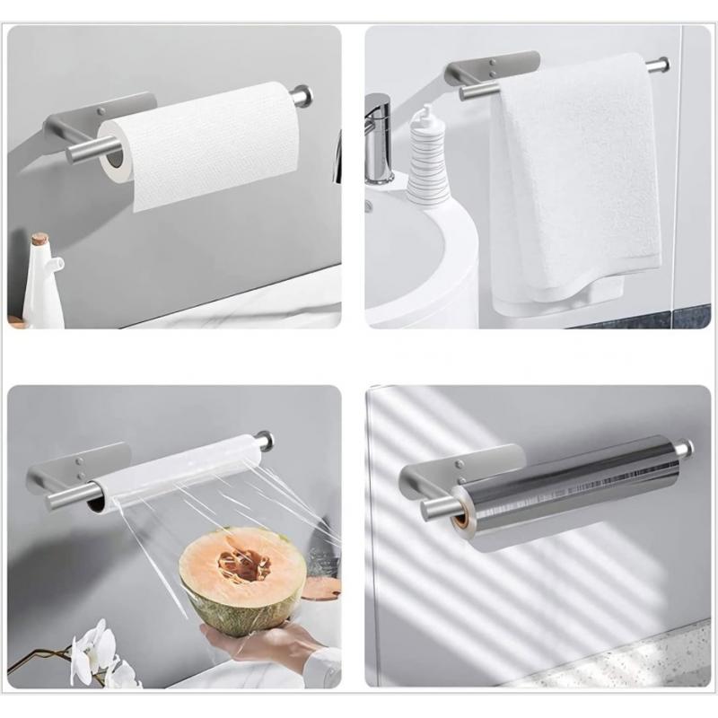 Bathroom Hardware Set Towel Rack Wall Mounted Toilet Paper Holder Silver