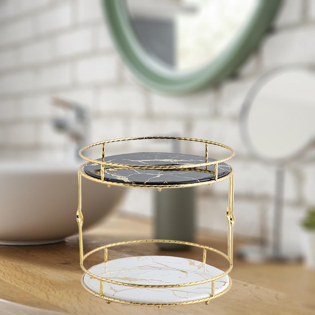 Ceramics Storage Tray Double Storage Marble Texture Bedroom Display Holder Black and White