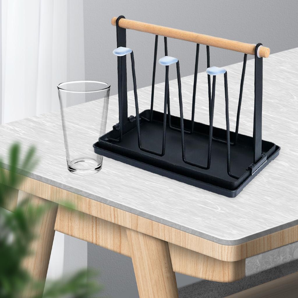Cup Drying Rack Stand 6 Cups Drainer Holder Mugs Home Black Plastic Tray