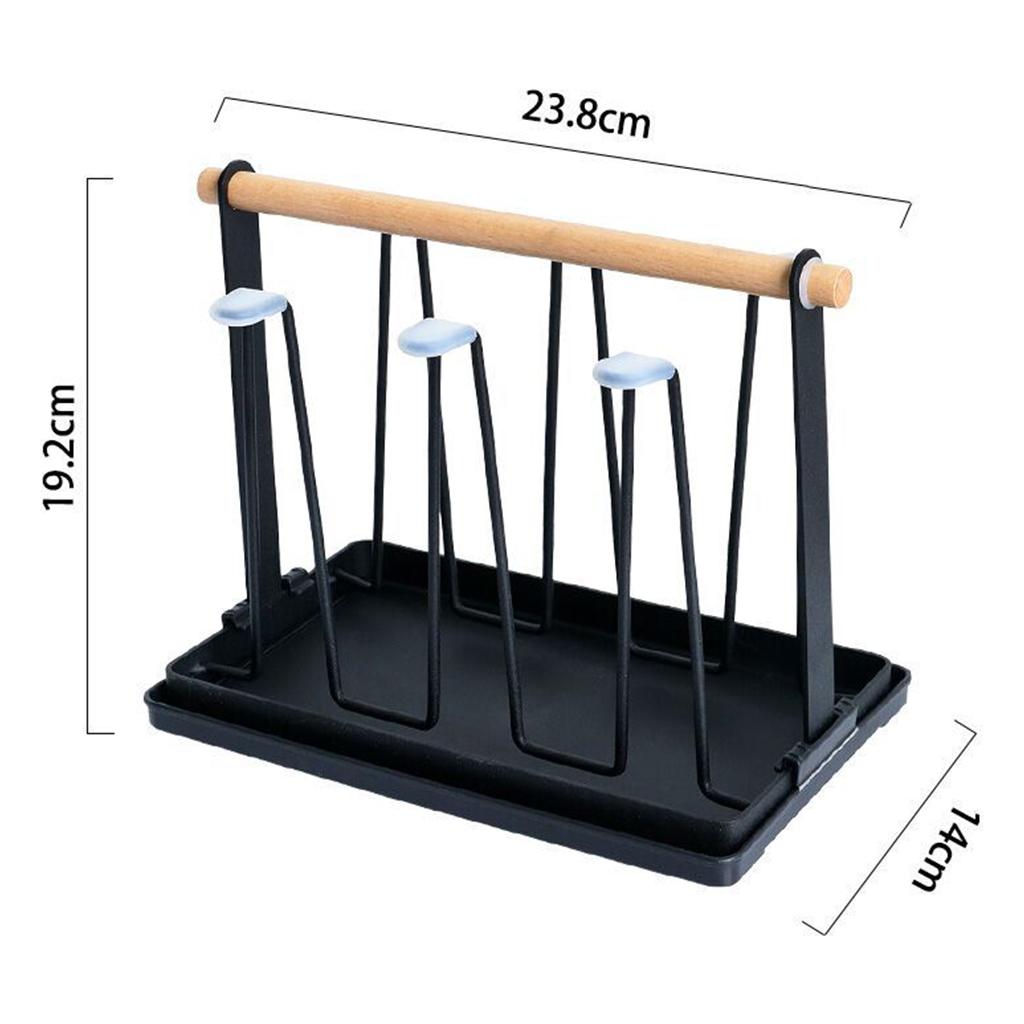 Cup Drying Rack Stand 6 Cups Drainer Holder Mugs Home Black Plastic Tray