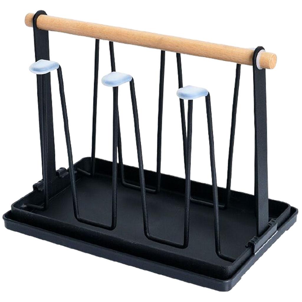 Cup Drying Rack Stand 6 Cups Drainer Holder Mugs Home Black Plastic Tray