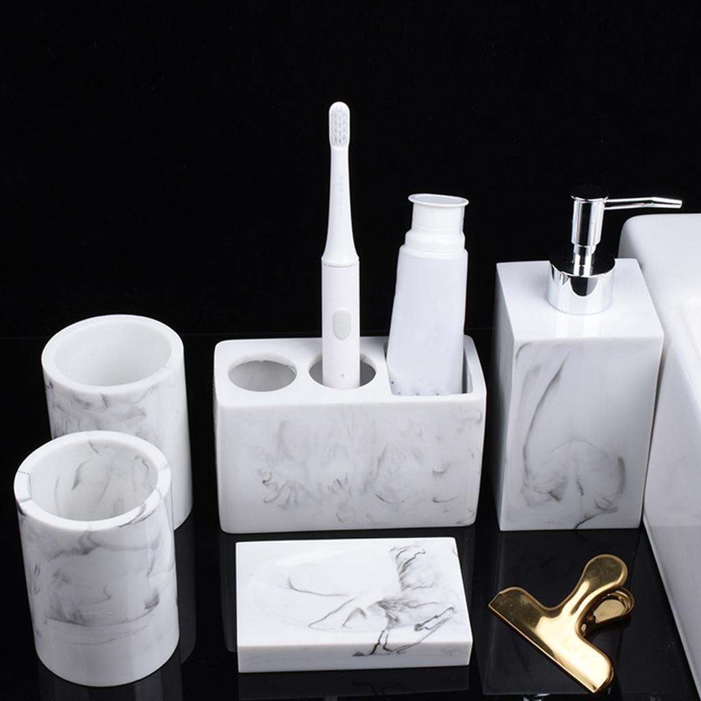 Bath Bathroom Accessories Set 5-pack Resin Toothbrush Holder Soap Dish