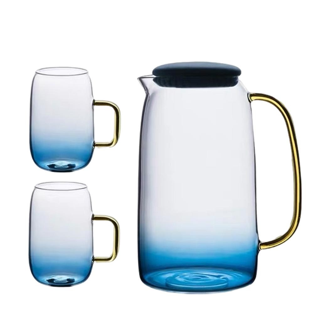 Beverage Water Pitcher Glass Drinking Cup Tumblers Carafe Jug with Handle 1 Set