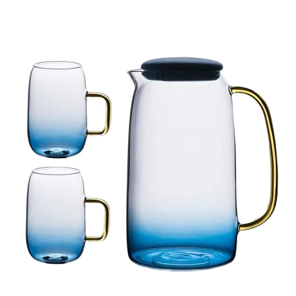 Beverage Water Pitcher Glass Drinking Cup Tumblers Carafe Jug with Handle 1 Set