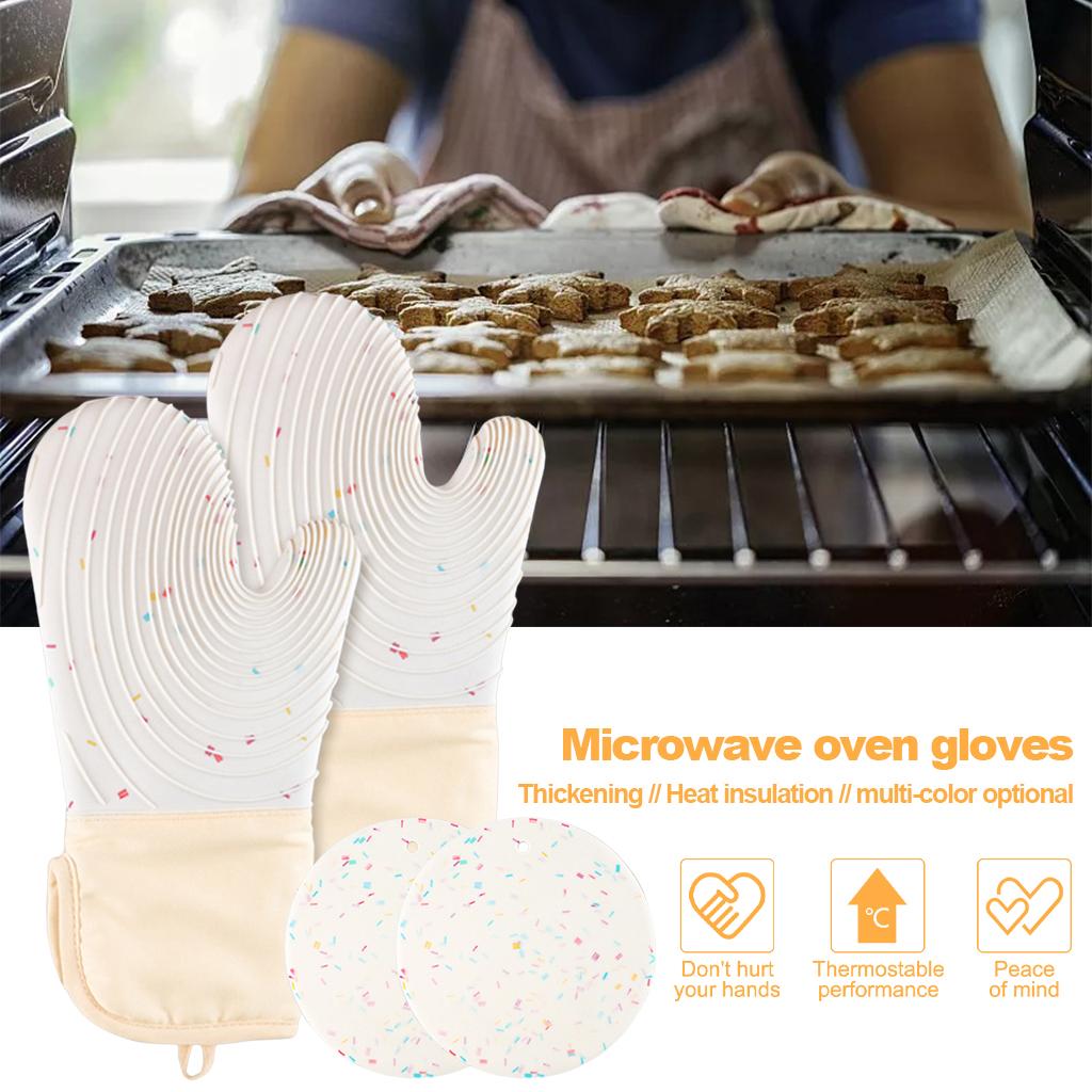 Creative Kitchen Oven Mittens Water Waterproof Mitts Heat Insulation Gloves White with Pad
