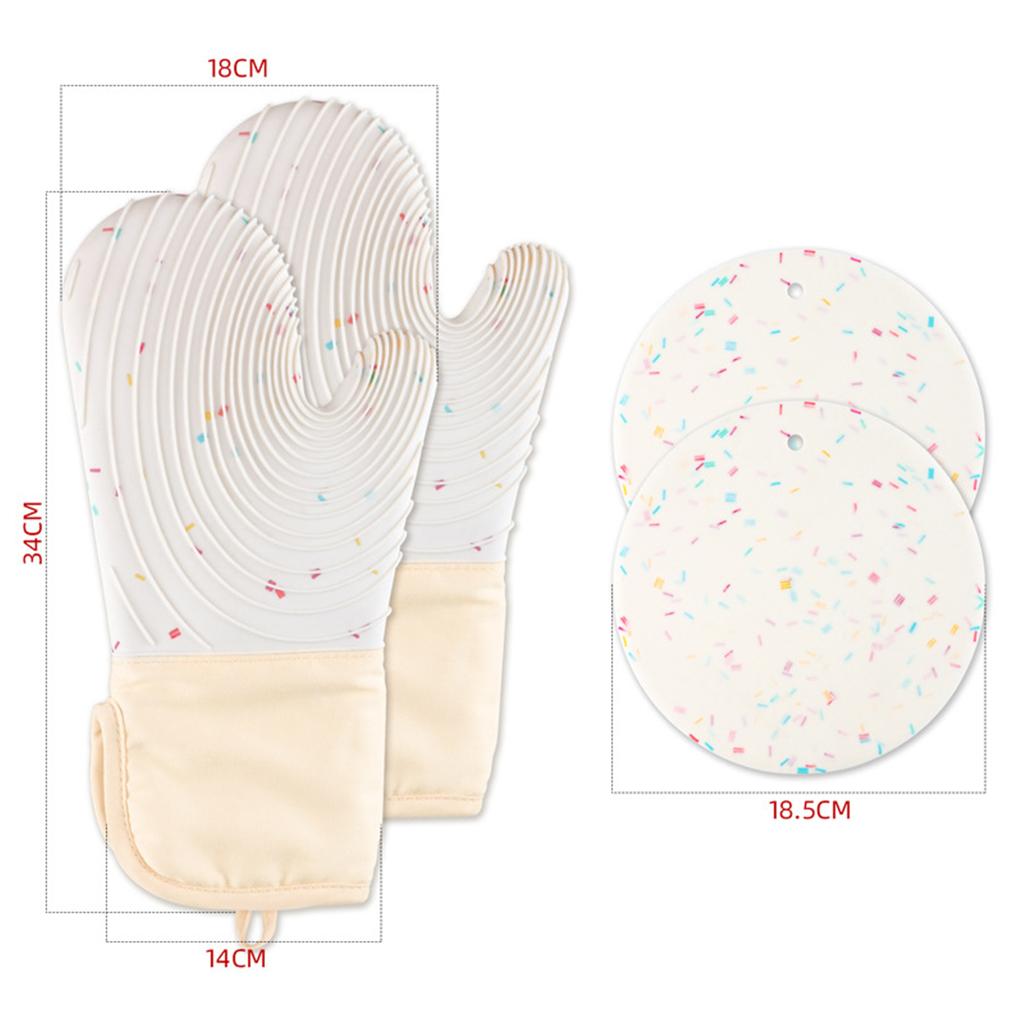 Creative Kitchen Oven Mittens Water Waterproof Mitts Heat Insulation Gloves White with Pad