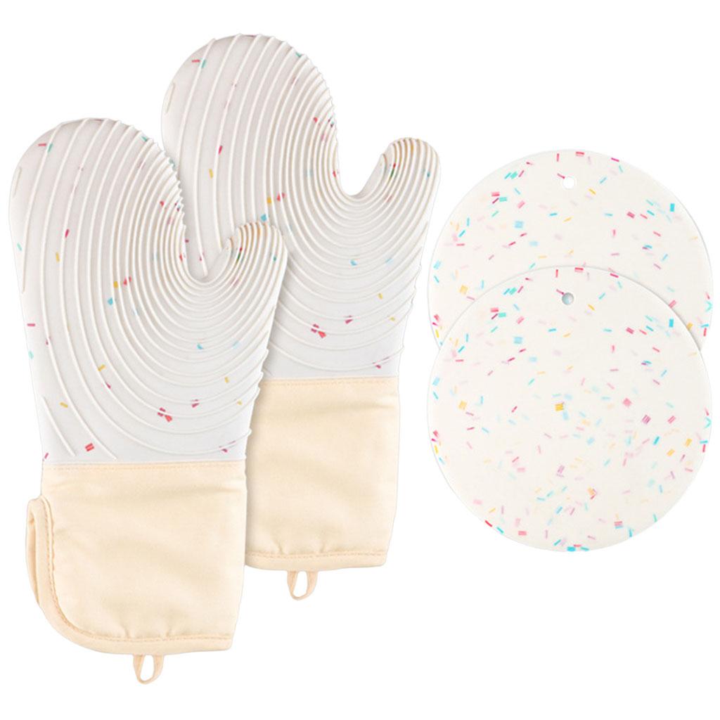 Creative Kitchen Oven Mittens Water Waterproof Mitts Heat Insulation Gloves White with Pad