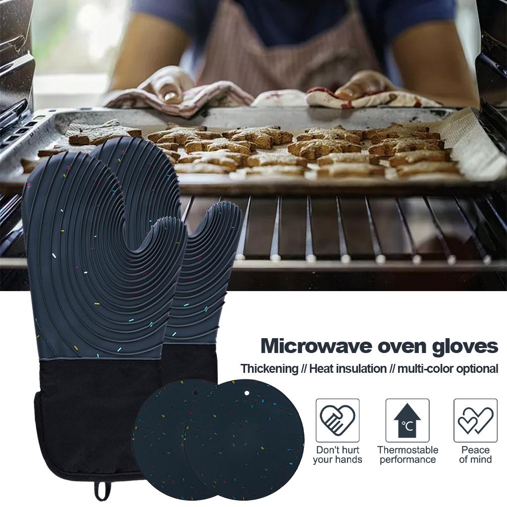 Creative Kitchen Oven Mittens Water Waterproof Mitts Heat Insulation Gloves Dark Blue with Pad