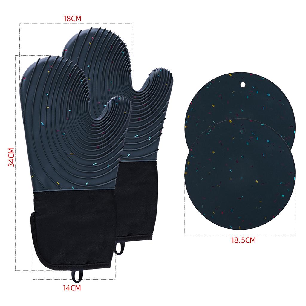 Creative Kitchen Oven Mittens Water Waterproof Mitts Heat Insulation Gloves Dark Blue with Pad