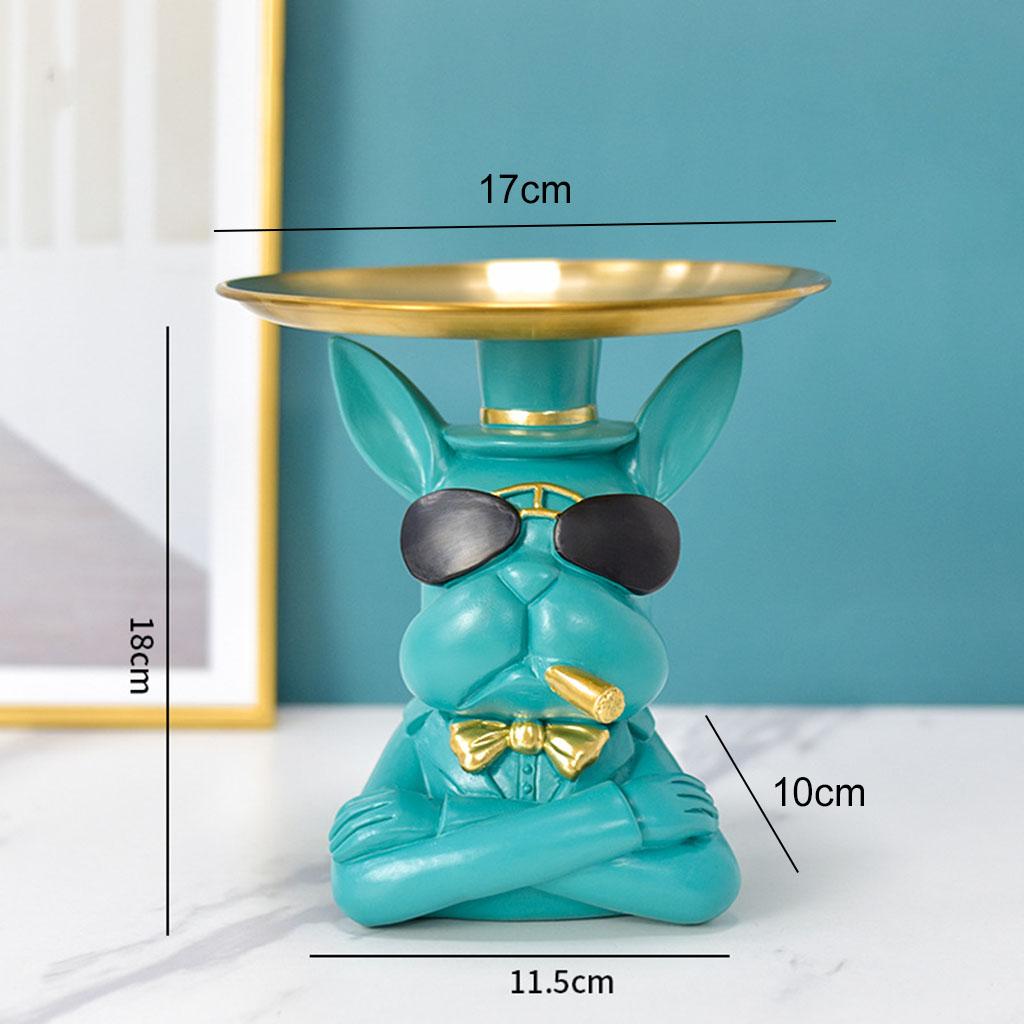 Cool Bulldog Statue Desk Sundries Container Dog Animal Tray Home Decoration Green