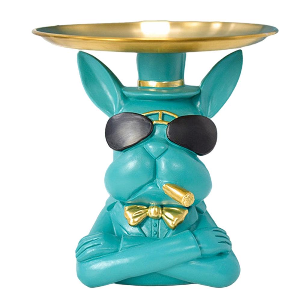 Cool Bulldog Statue Desk Sundries Container Dog Animal Tray Home Decoration Green