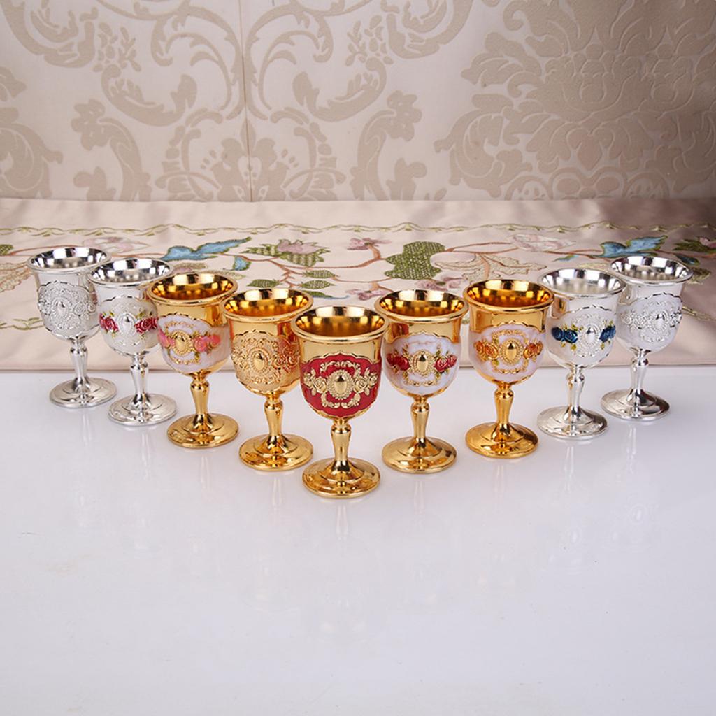 3xMetal Wine Goblet, Carving Pattern Handmade Cup Bar Dinners Parties Decor Blue flower Silver white