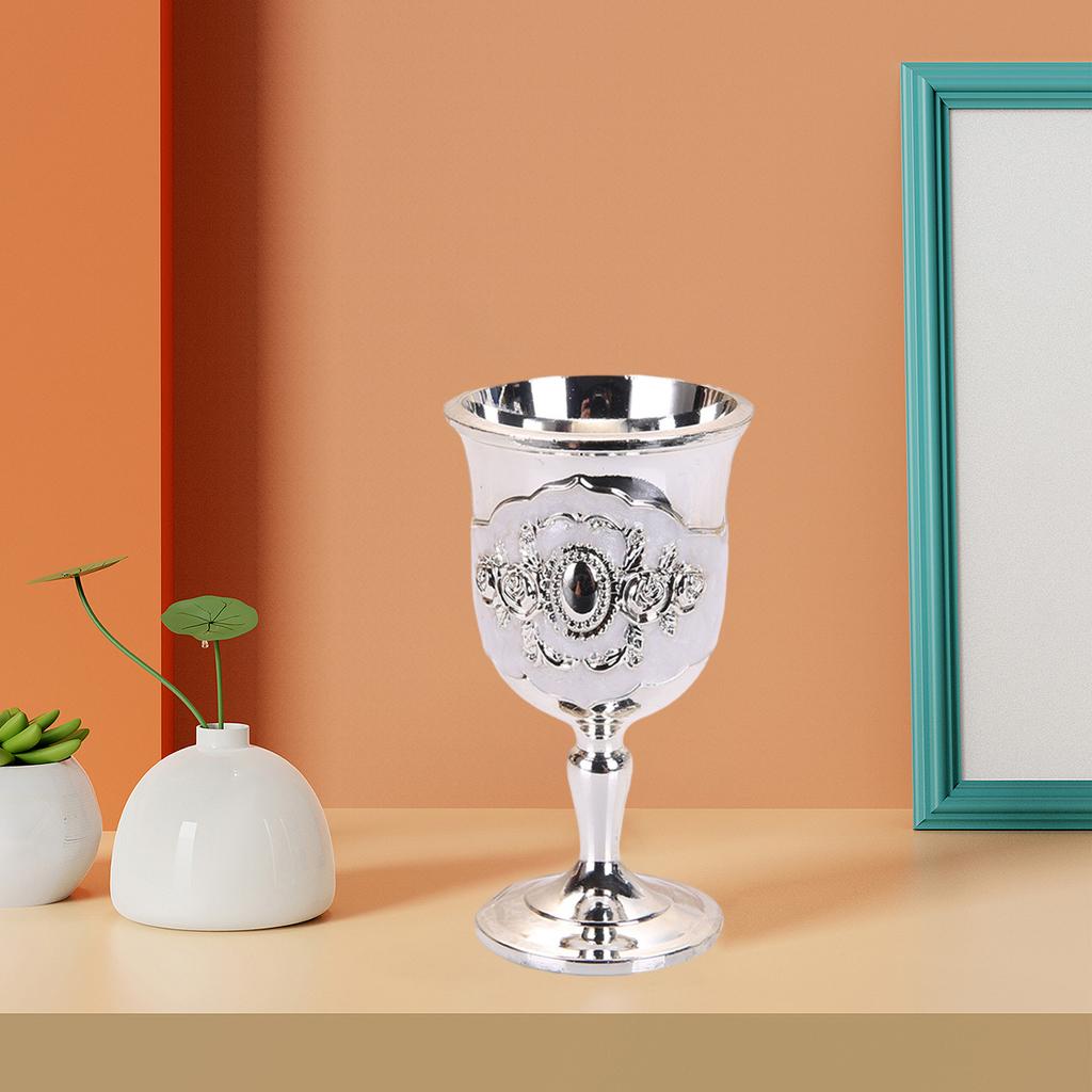 4xMetal Wine Goblet, Carving Pattern Handmade Cup Bar Dinners Parties Decor Silver white Silver white