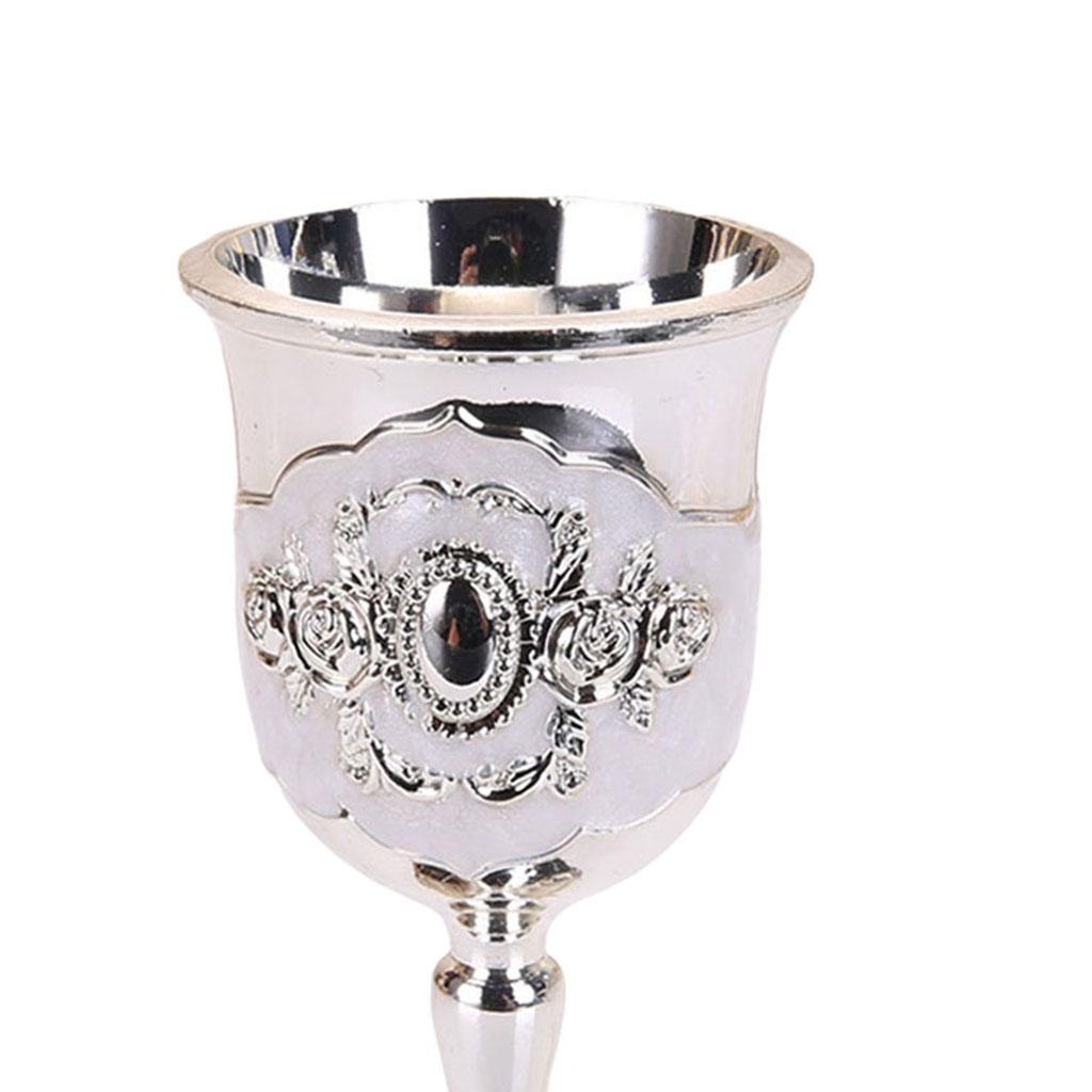 2xMetal Wine Goblet, Carving Pattern Handmade Cup Bar Dinners Parties Decor Silver white Silver white