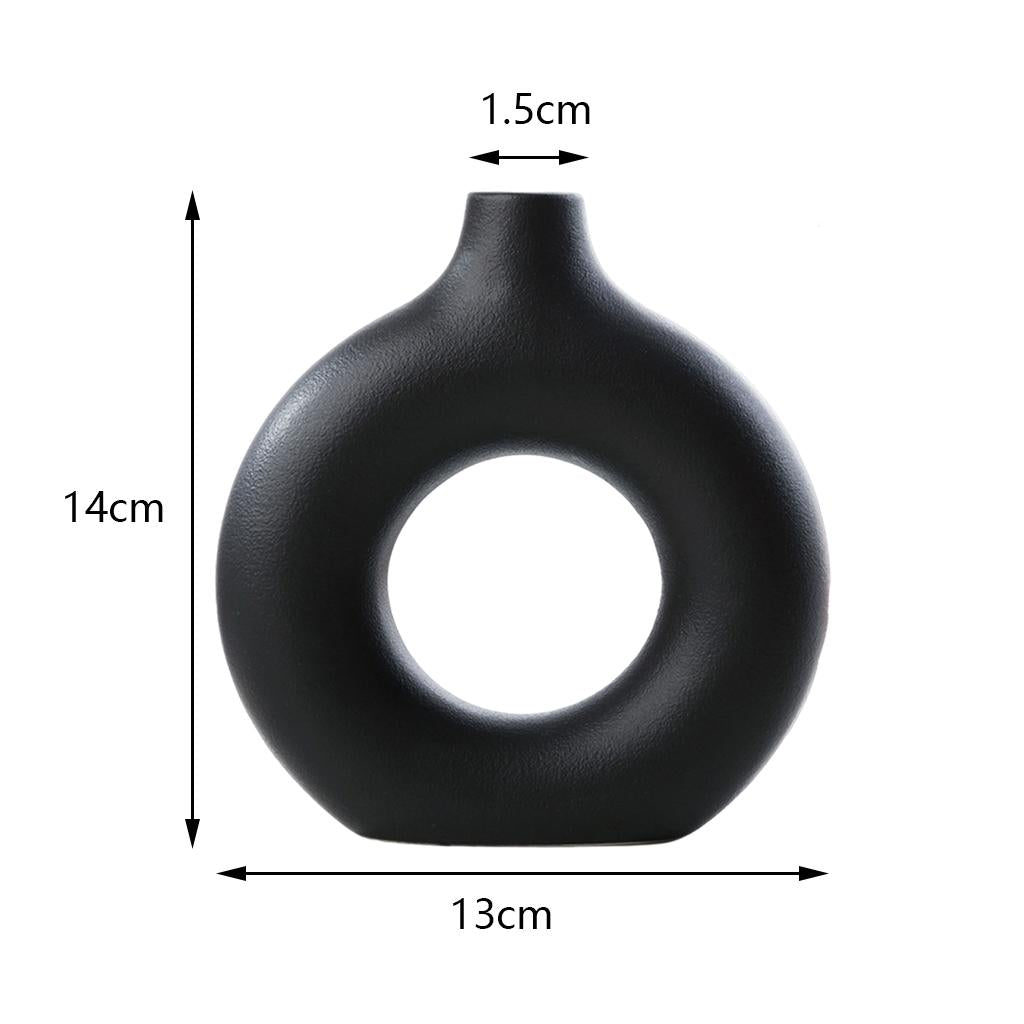 Ceramic Vase Hollow Donuts Flower Pot for Office Homewarming Gift Ornaments Black S
