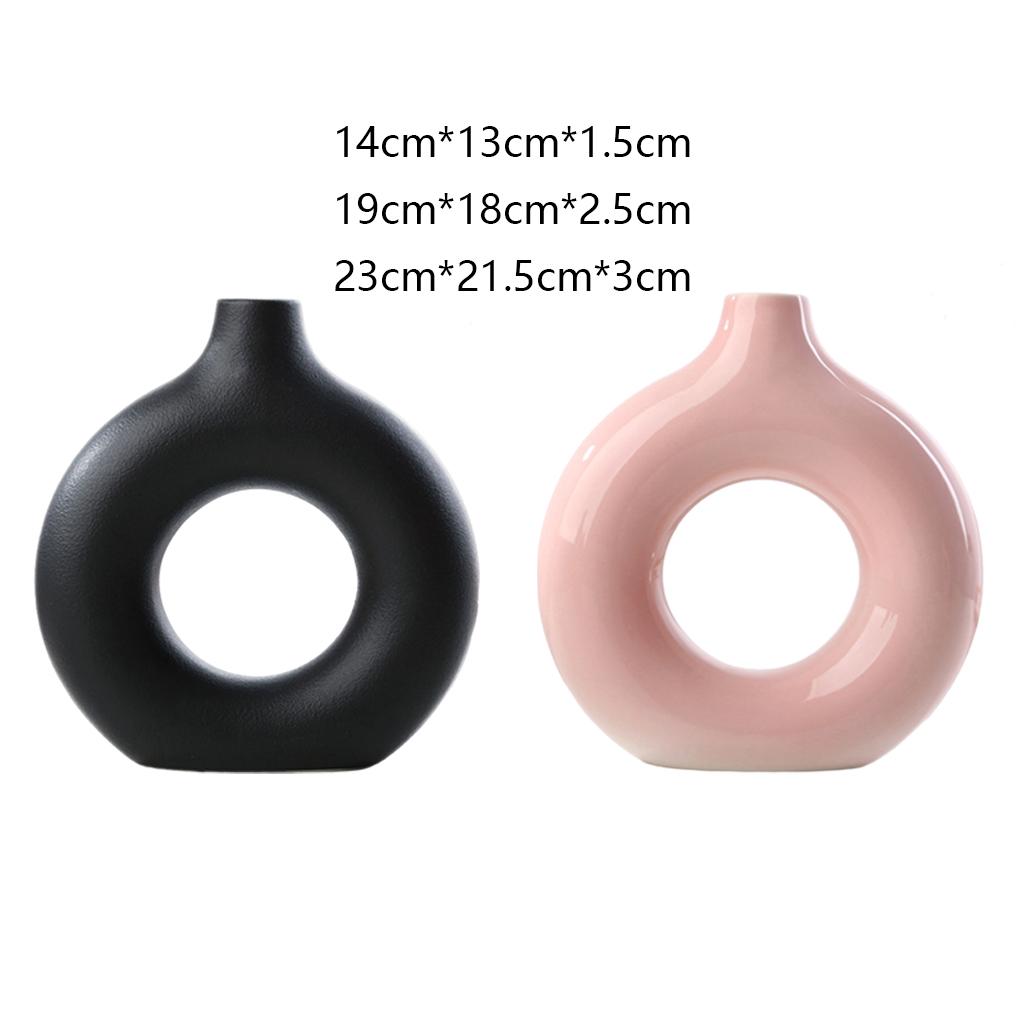 Ceramic Vase Hollow Donuts Flower Pot for Office Homewarming Gift Ornaments Black S