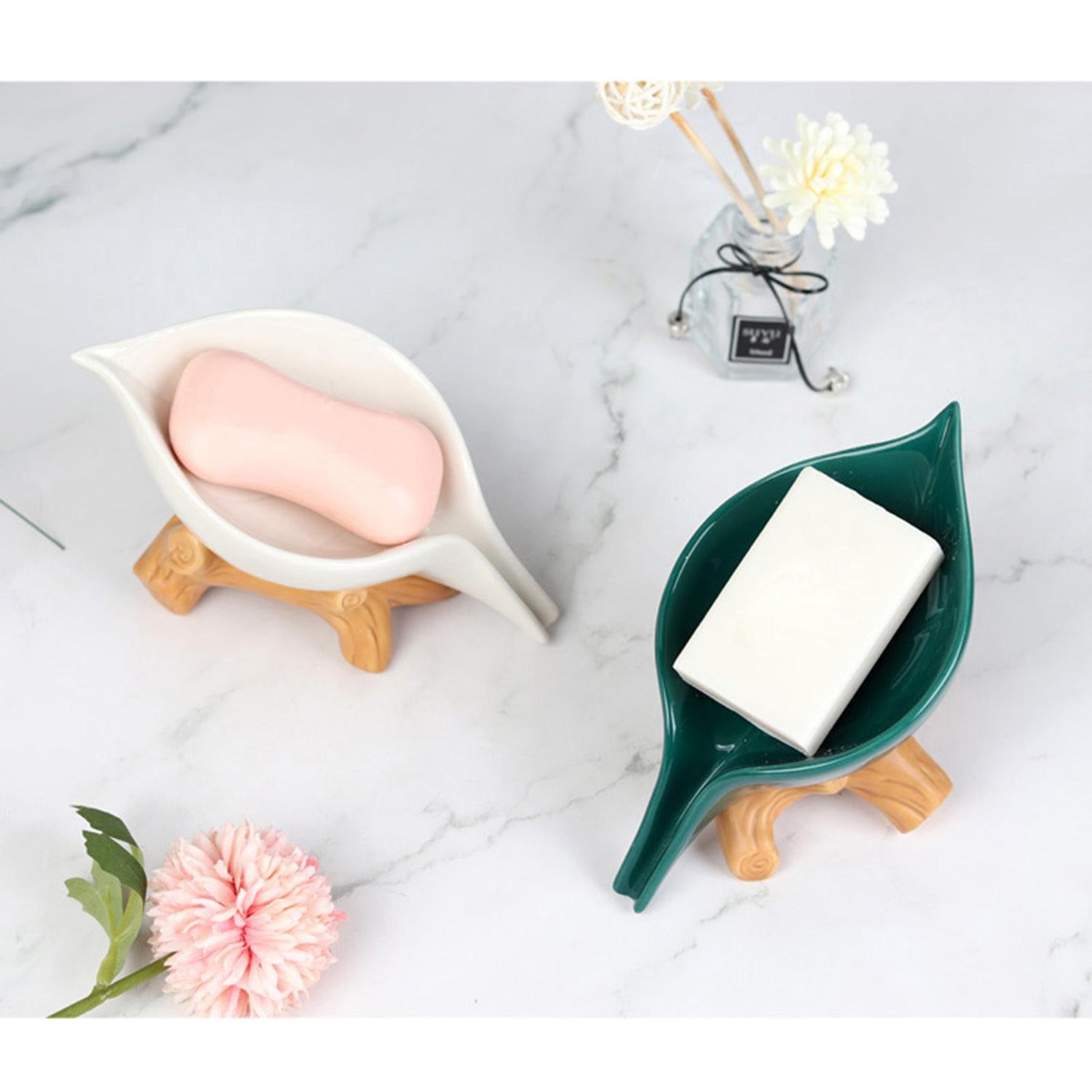 Ceramic Leaf Soap Dish Soap Saver Soap Tray for Kitchen Bathroom Gold