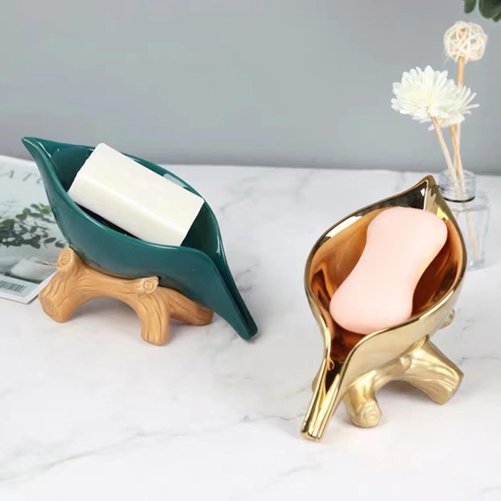 Ceramic Leaf Soap Dish Soap Saver Soap Tray for Kitchen Bathroom Gold
