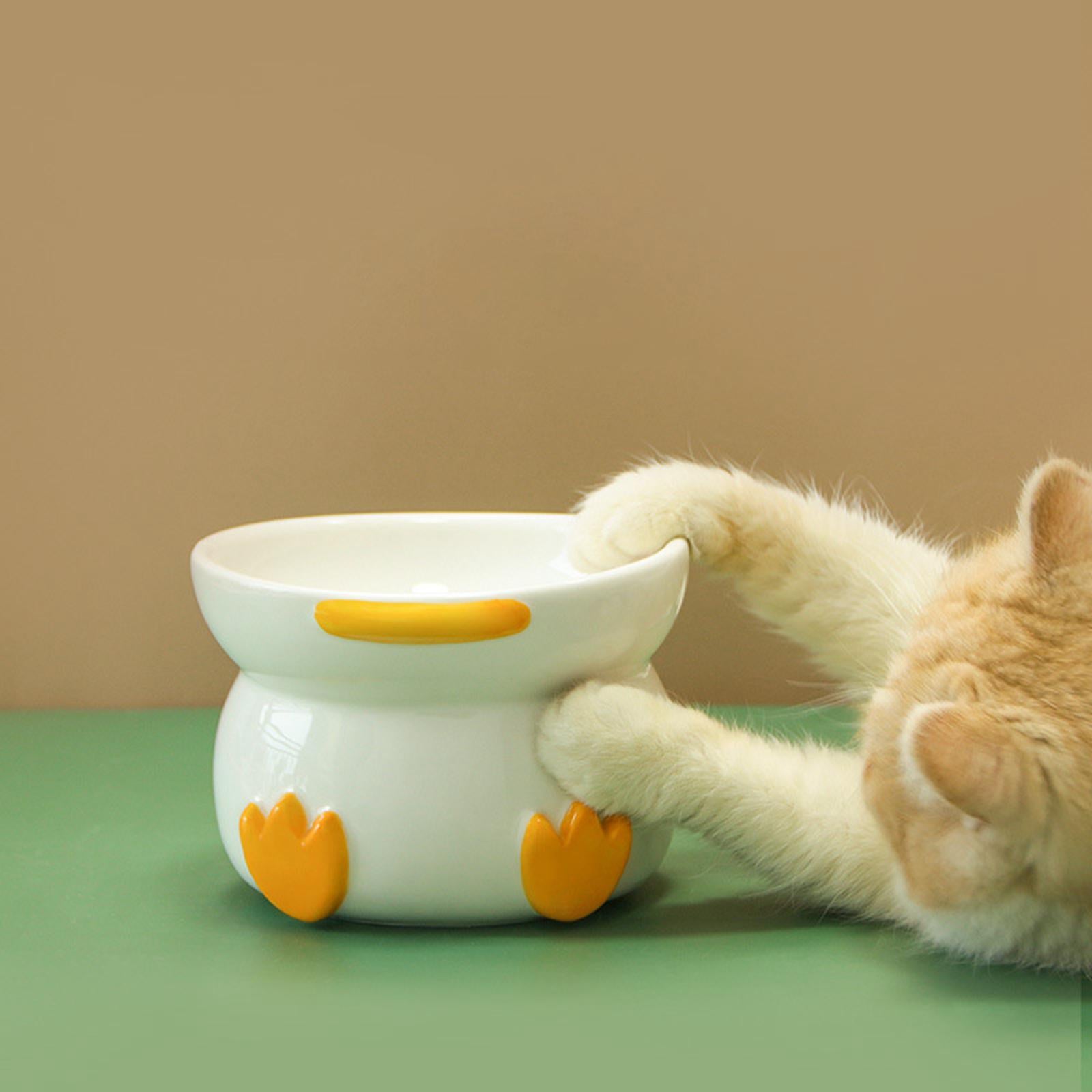 Ceramic Pet Bowl Anti Vomiting Funny High Foot Duck Raising for Dog Kitty
