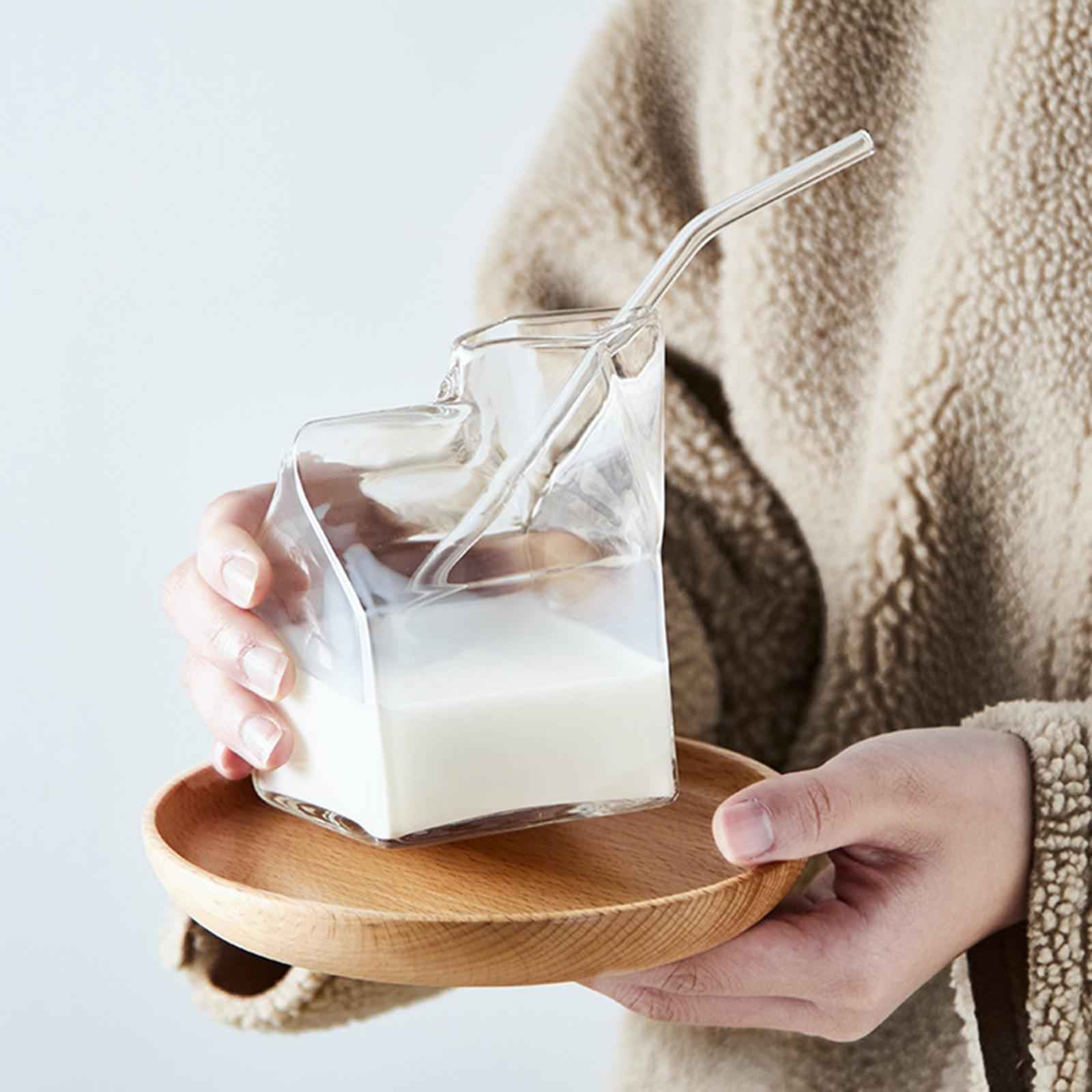 Glass Milk Carton Milk Box Coffee Mug Juice Beverages for Home Children