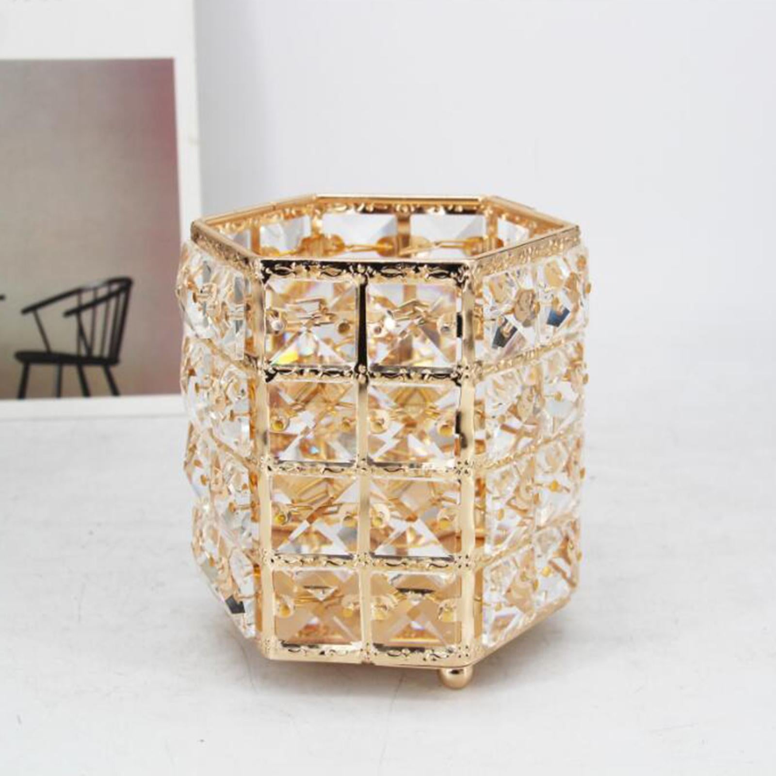 Crystal Makeup Brush Holder Cosmetics Brushes Storage Box for Pencil Gold