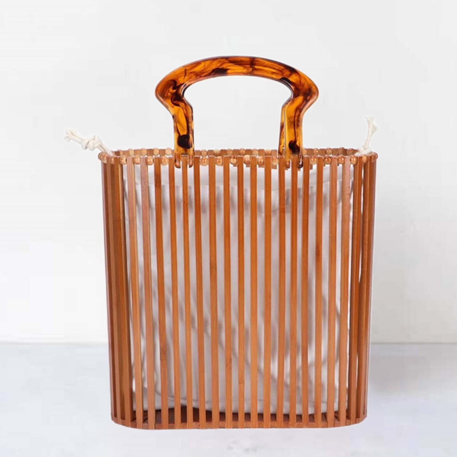 Bamboo Handbag Hand-Carrying Bag Tote Handmade Bag for Beach Summer Girls
