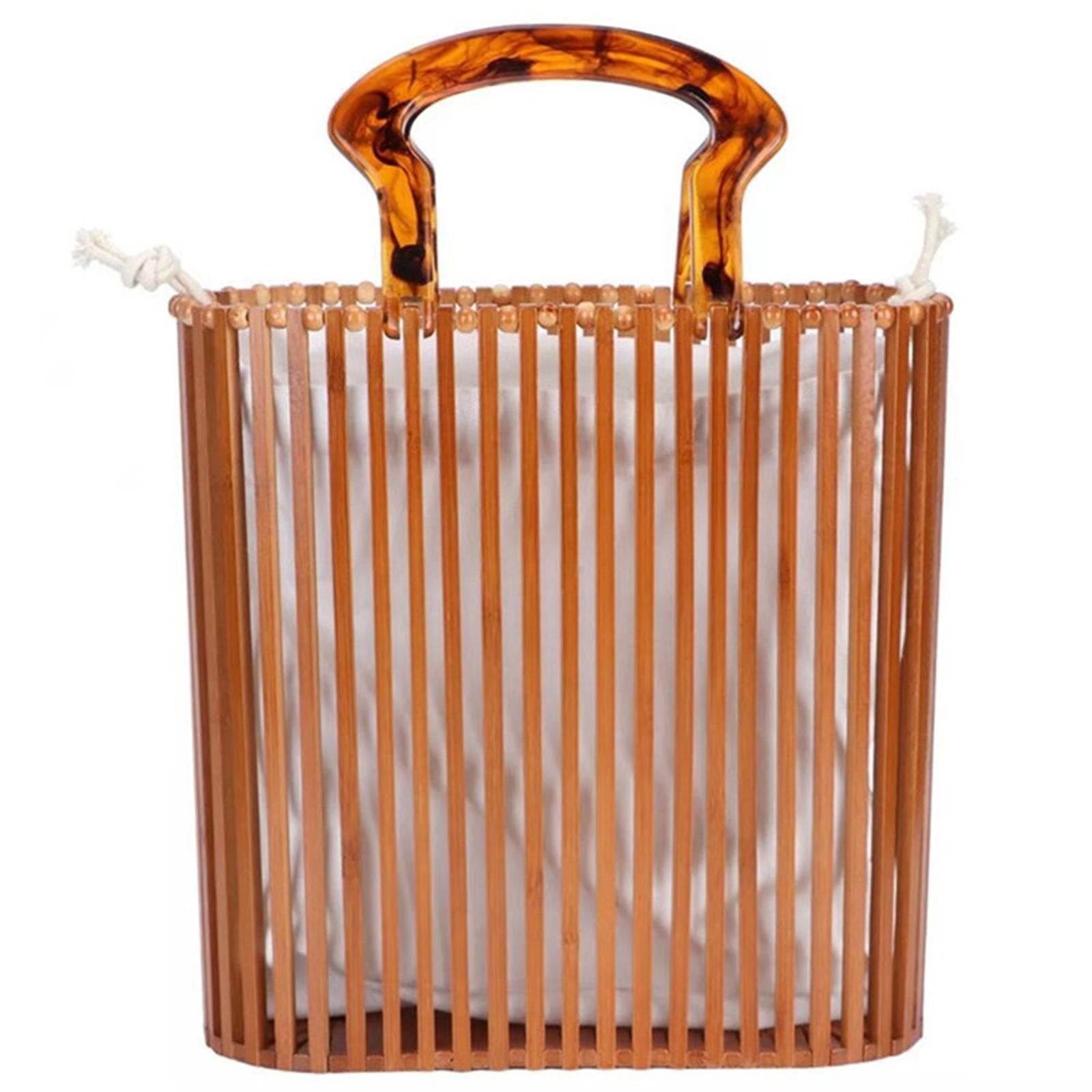 Bamboo Handbag Hand-Carrying Bag Tote Handmade Bag for Beach Summer Girls