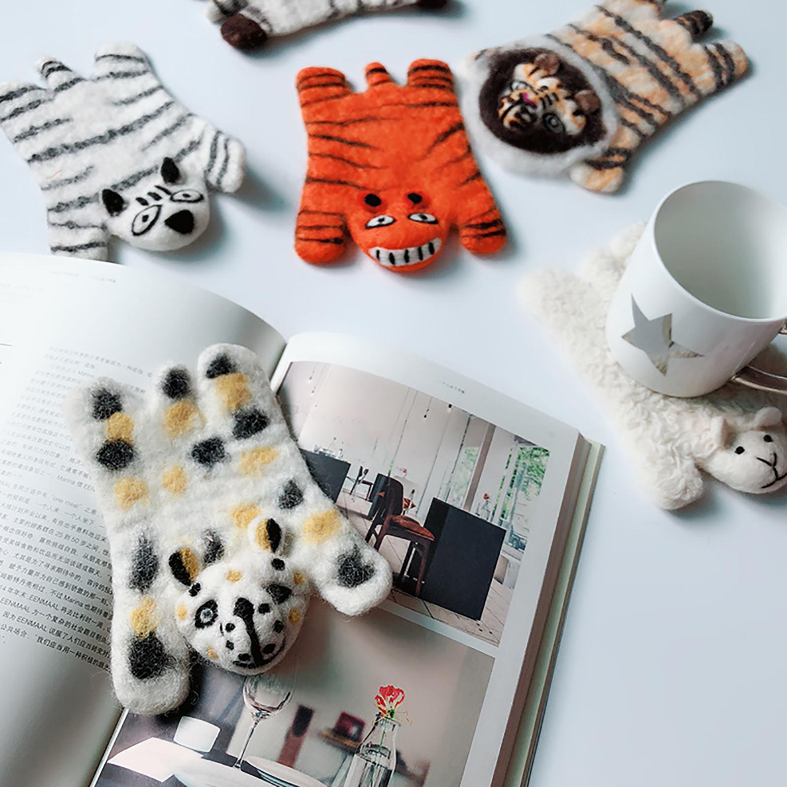 Animal Wool Felt Placemat Non-Slip Cup Coaster for Party Restaurant Kitchen Panda