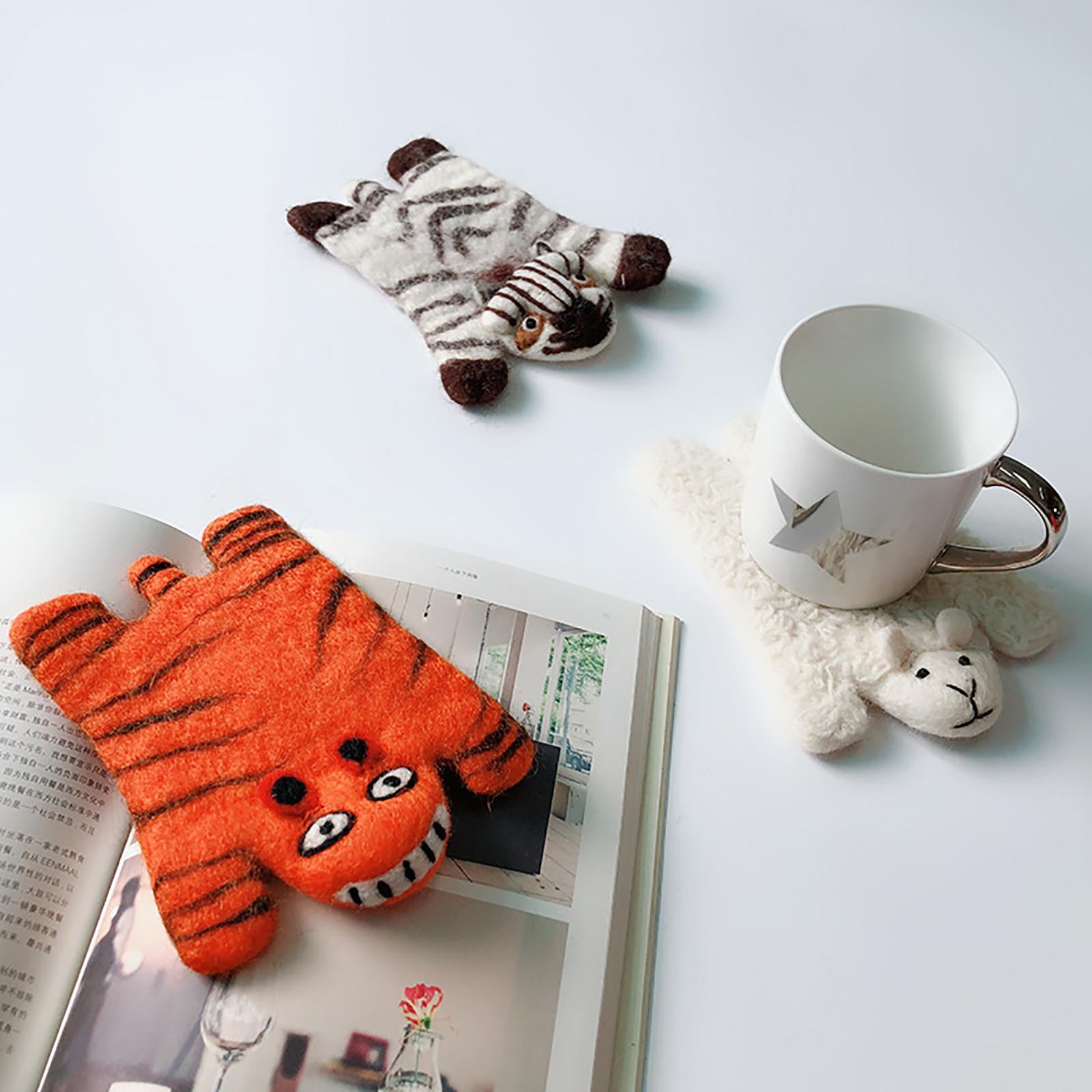 Animal Wool Felt Placemat Non-Slip Cup Coaster for Party Restaurant Kitchen Panda