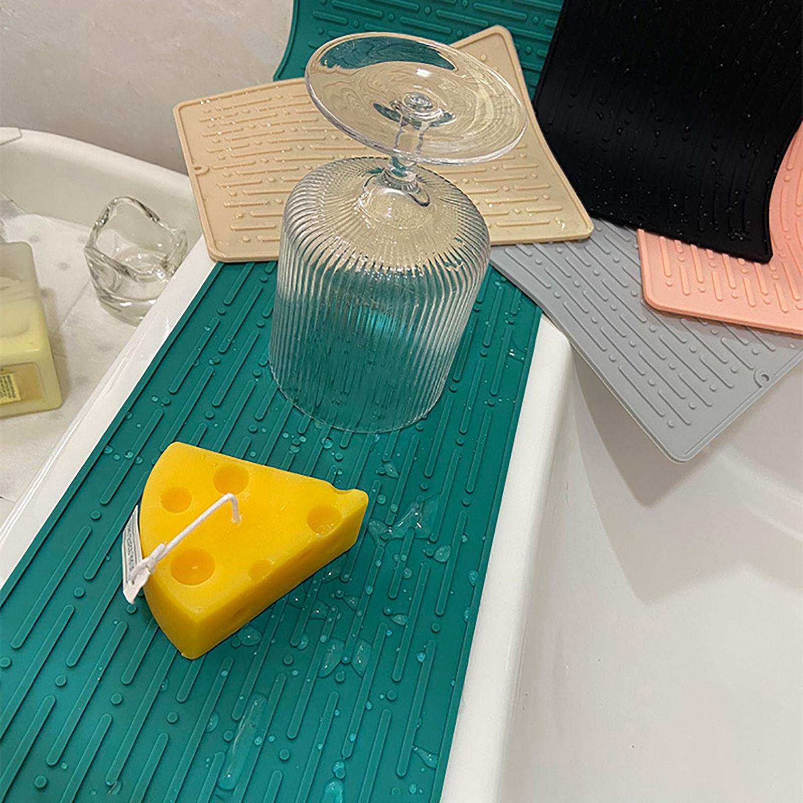 2xSilicone Drying Mat Sink Mat Rectangle Tableware Table Mat Placemat Flexible Black