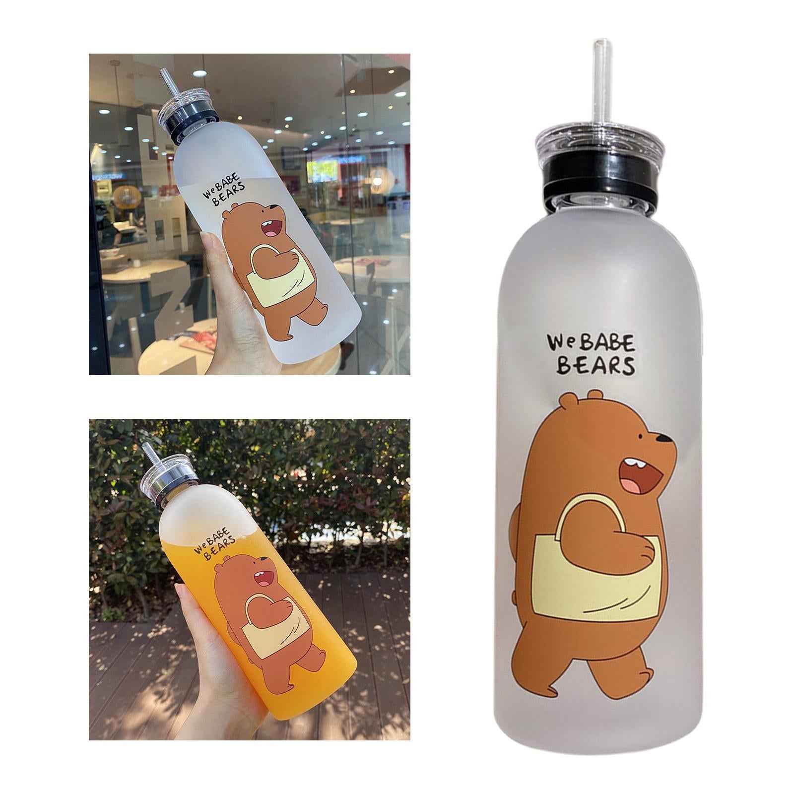 Cute Bear Straw Portable Sports Water Bottle Girls Gift Beverage Drinking Frosted 3