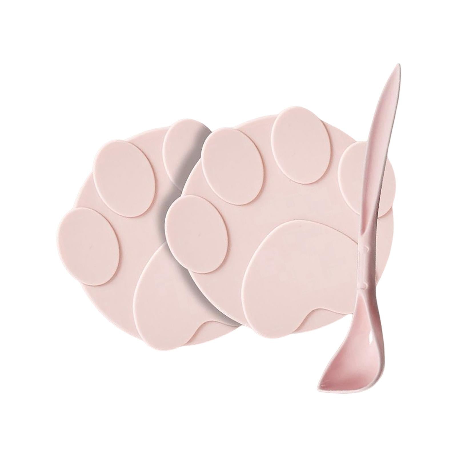 2 Pieces Pet Food Can Lids Silicone Dog Cat Food Can Covers Food Spoon Pink