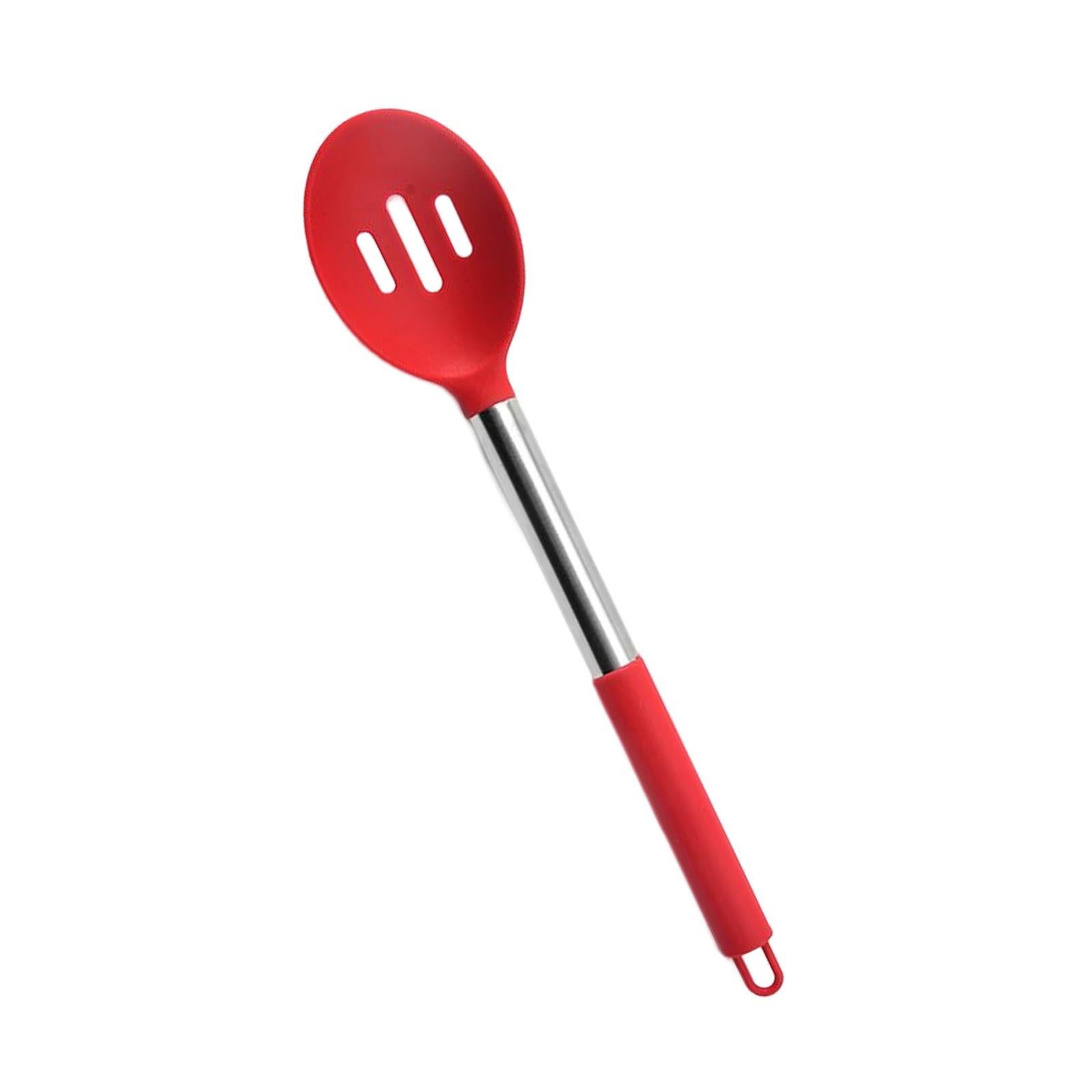2xSilicone Kitchen Serving Spoon Tablespoons Set for Party Kitchen Buffet Red Slotted Spoon