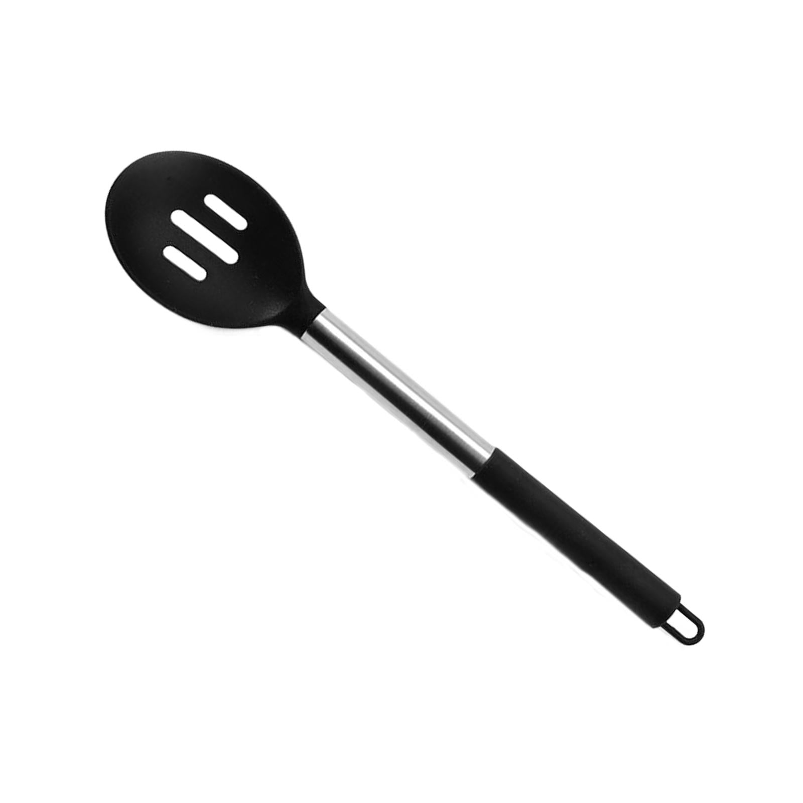 2xSilicone Kitchen Serving Spoon Tablespoons Set for Party Kitchen Buffet Black Slotted Spoon