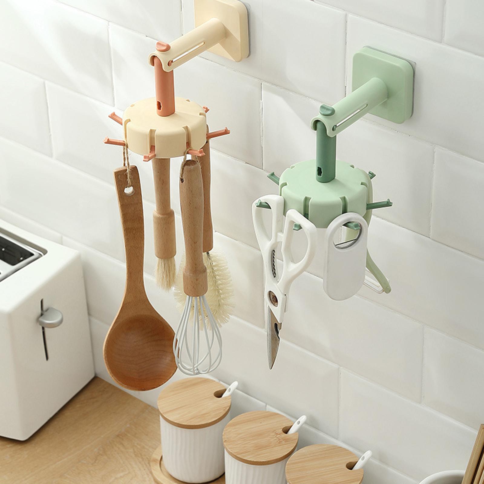 6xWall Mounted Rotating Utensils Hooks Cooking Tools for Knives Bathroom green