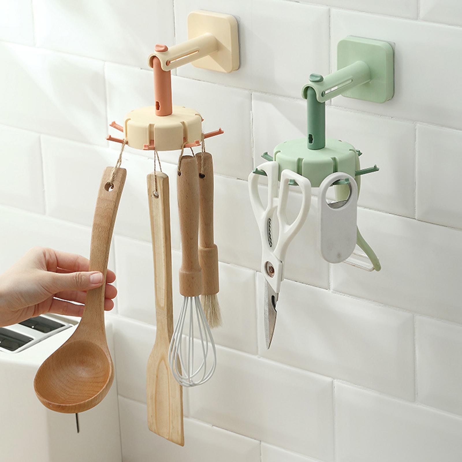 5xWall Mounted Rotating Utensils Hooks Cooking Tools for Knives Bathroom green