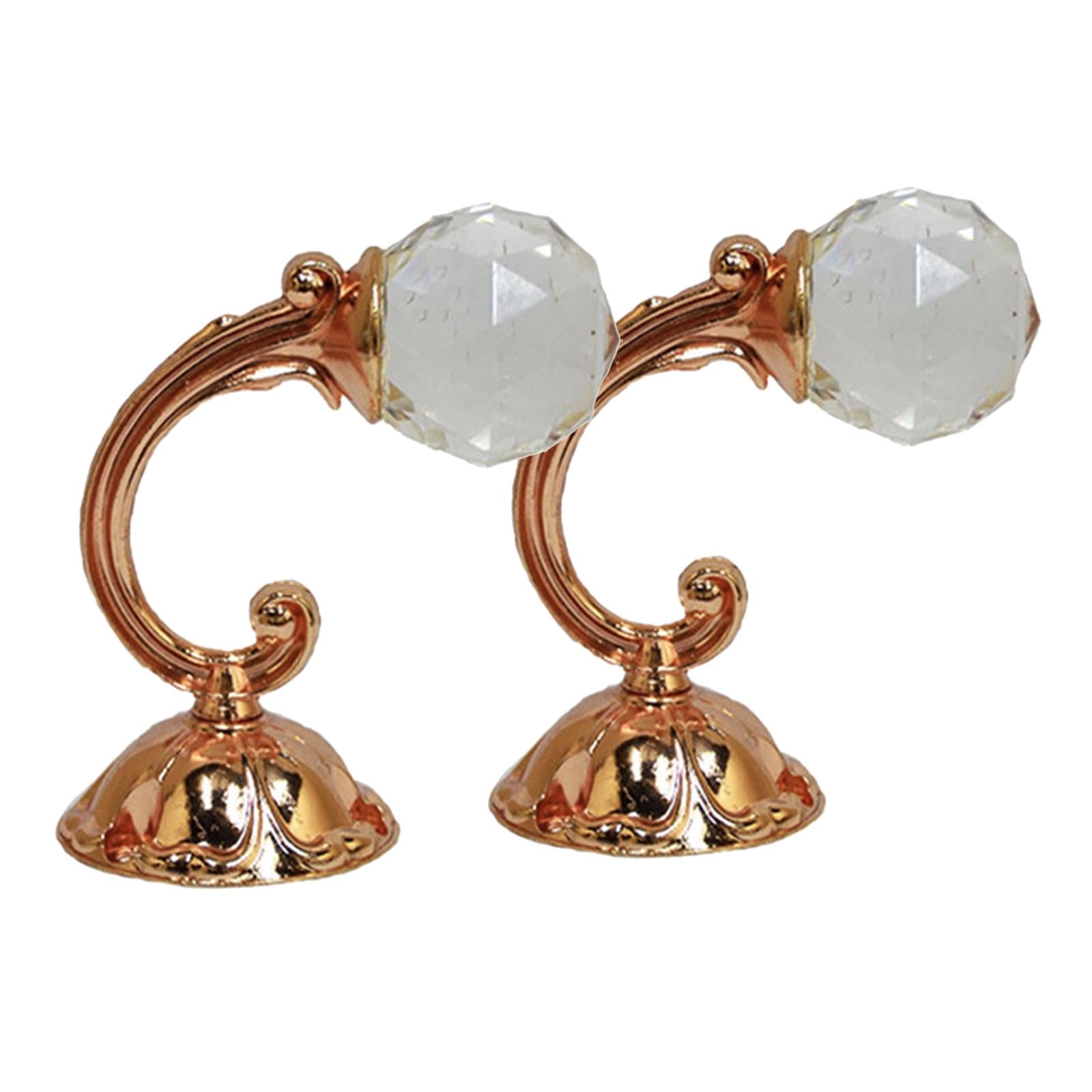 2 Pieces Crystal Curtain Holdback Drapery Tieback Hooks Rose Gold